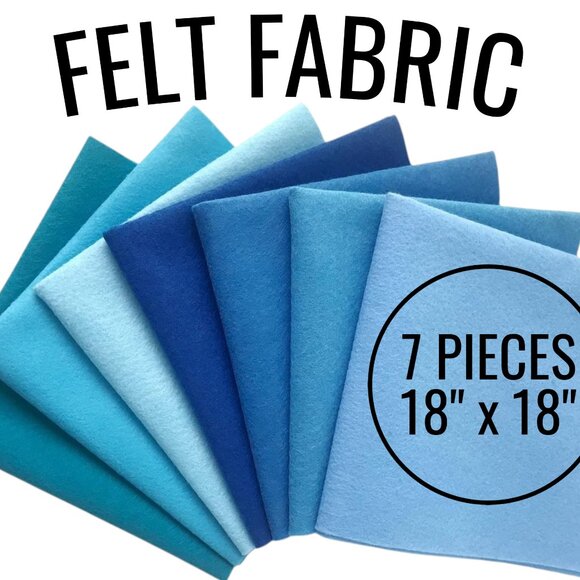 7 Pieces Blue Felt Fabric Bundle Crafting Sewing Supplies 18" x 18" Each Assorte - Picture 1 of 11
